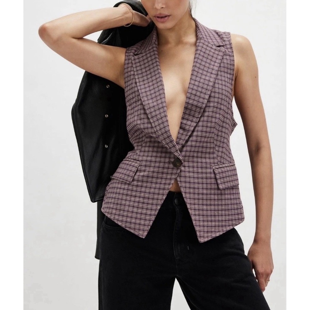 FREE PEOPLE Amber Belted Plaid Vest Plaid Women's Size XS NEW